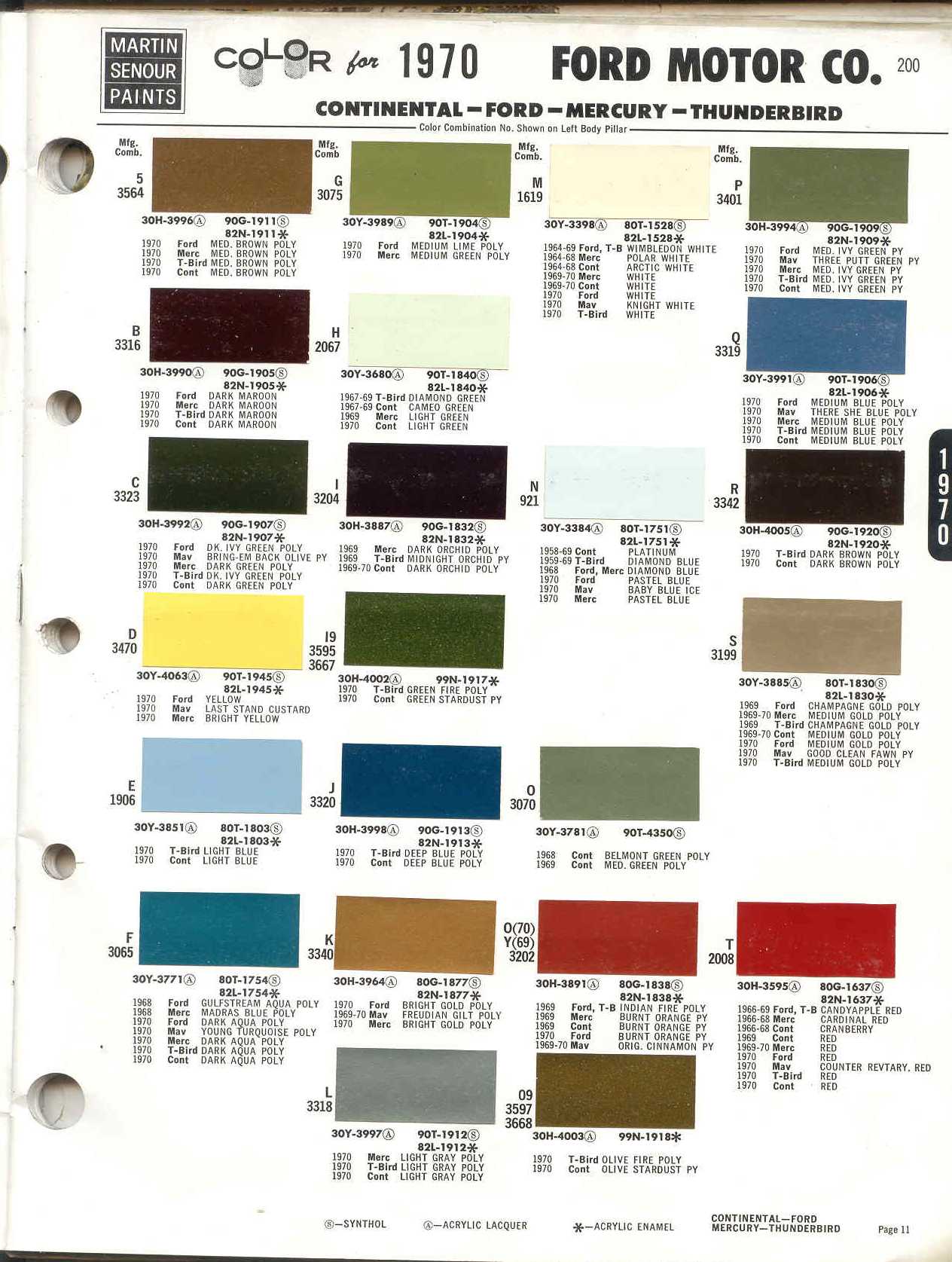Ford color chart 1970 #9