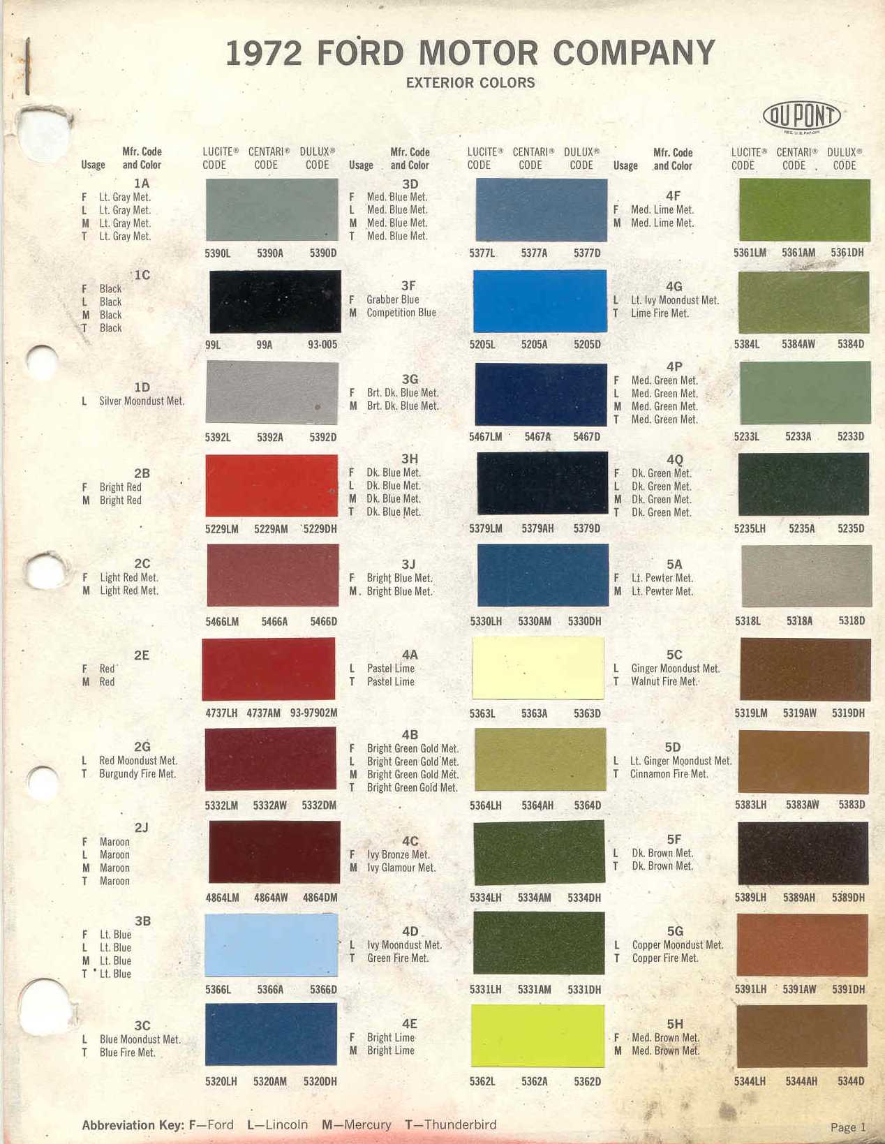 Ford color chart 1970 #8